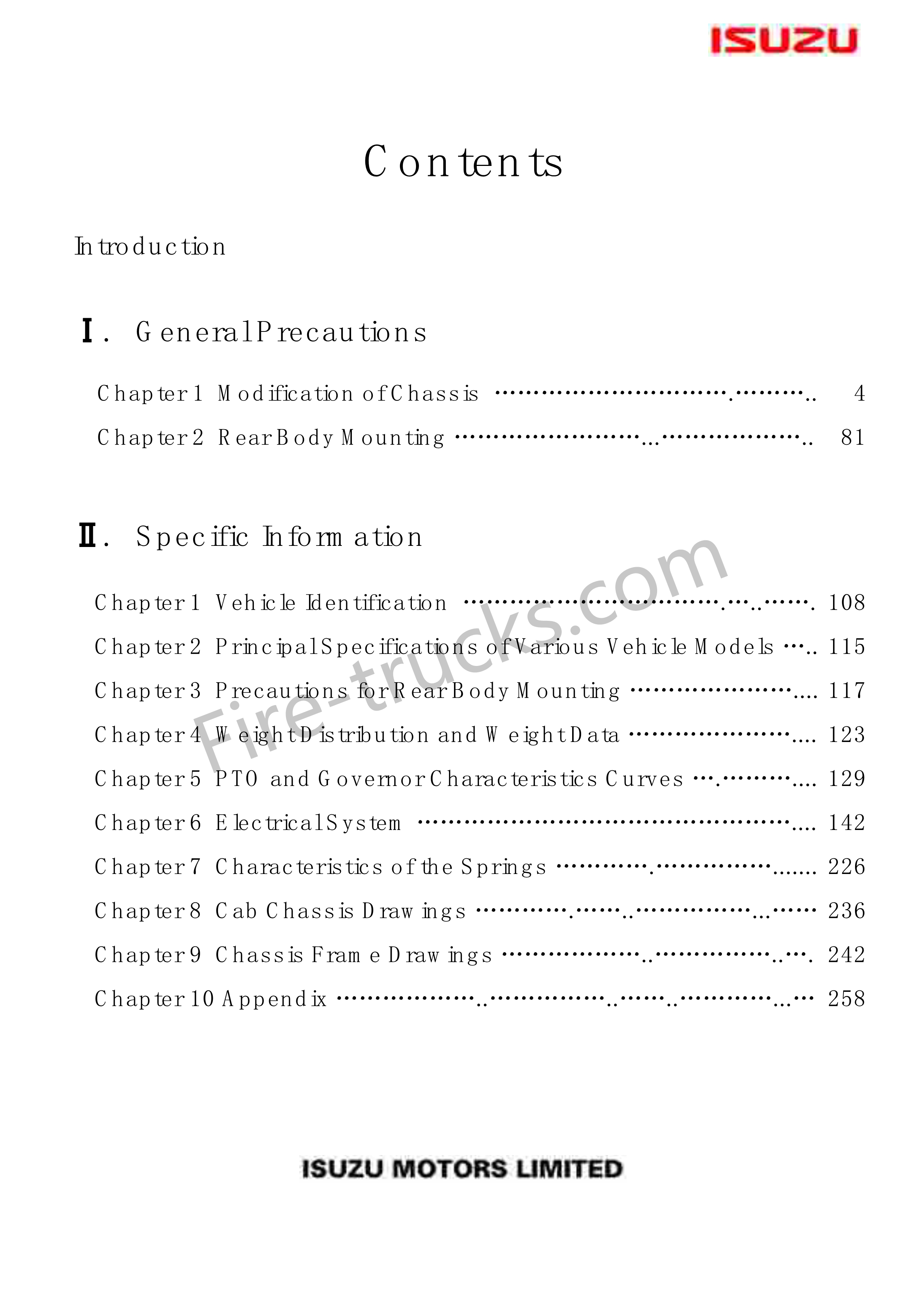 Isuzu chassis Fire Trucks body builders user manual 