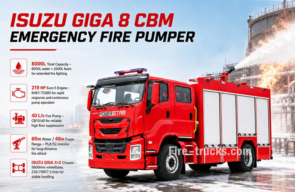 ISUZU GIGA 4x2 Fire Engine for Albania Official Chemical Plant Fire Suppression ISUZU GIGA 4x2 Fire Engine for Albania Official Chemical Plant Fire Suppression