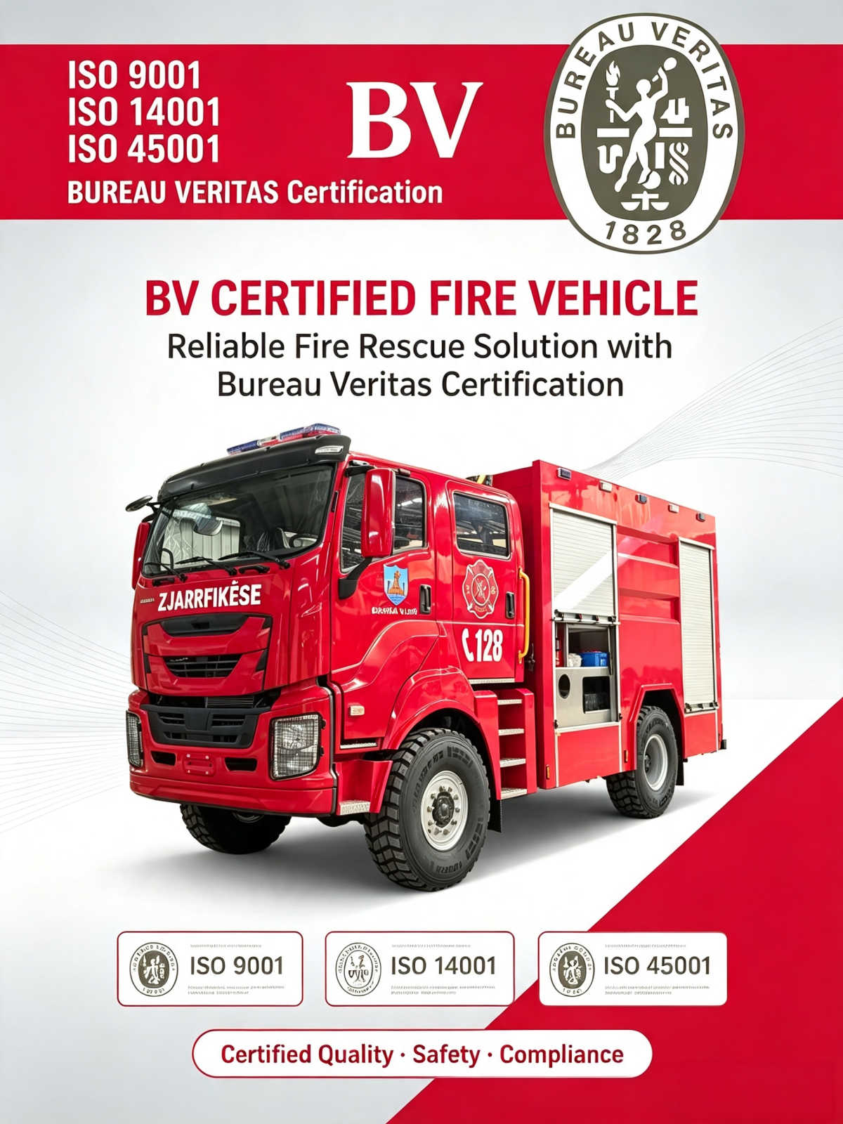 Caminhões de combate a incêndio GIGA ISUZU 4x4, certificado BV e relatório de condição de amarração